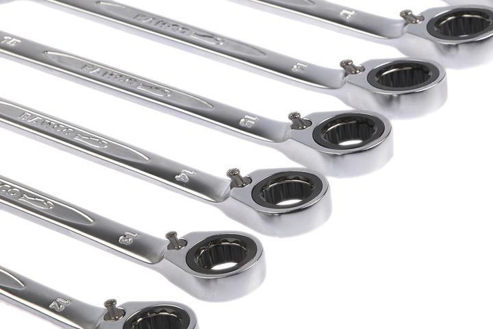 Produktbild Bahco Satz metrische Knarren-Ring-Maulschlüssel - 12-teilig/Kunststoffhalter (12 mm, 8 mm, 13 mm, 10 mm, 19 mm, 17 mm, 18 mm, 11 mm, 16 mm, 15 mm, 14 mm, 9 mm)