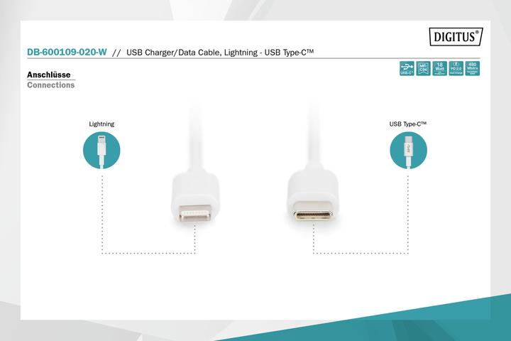 Produktbild Digitus USB Typ C – Lightning (2 m, USB 2.0)