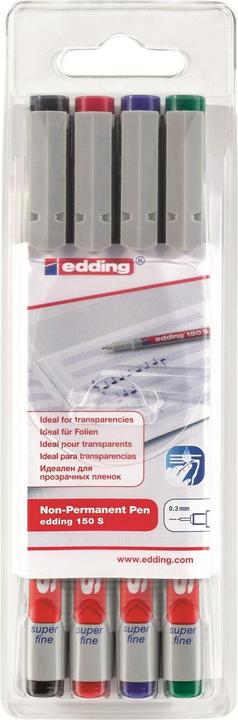 Image du produit Edding Stylo à bille 150 S Largeur de trait : 0,3 mm Couleur d'écriture : rouge, bleu, vert, noir (Vert, Bleu, Noir, Rouge, 0.30 mm, 4 x)