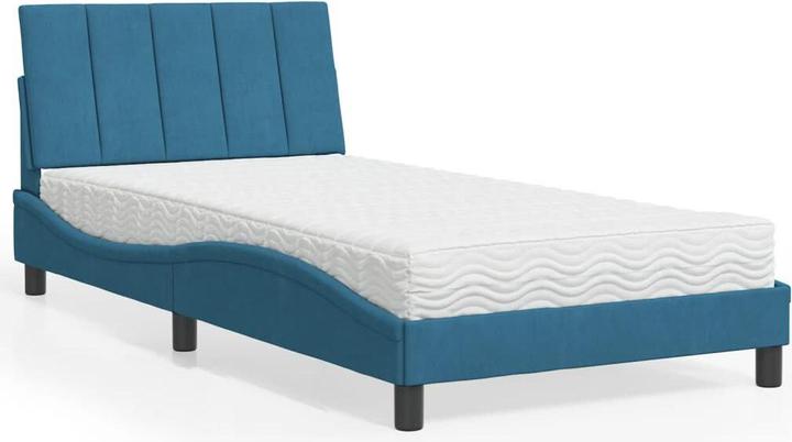 Produktbild VidaXL Bett Polsterbett Bettgestell Einzelbett mit Matratze Blau 100x200cm Samt (100 x 200 cm)