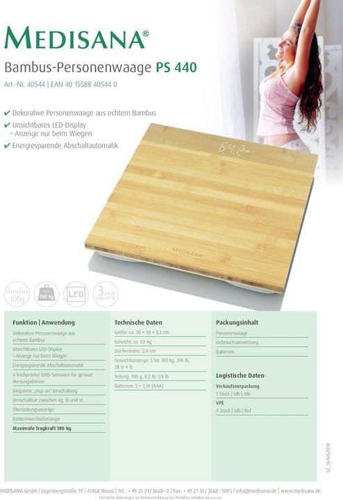 Immagine prodotto Medisana PS440 Bambù (180 kg)