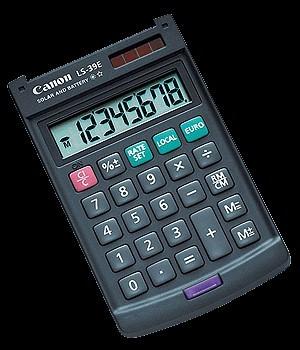 Actual product image Canon LS-39 E calculator, solar/battery operation (Batteries, Solar cells)