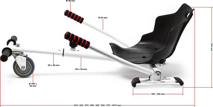 Produktbild Wiltec Sitzscooter Rot verstellbarer Kartsitz 120kg kompatibel mit Hoverboard