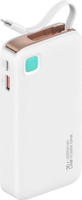 Produktbild Usams Powerbank ze zwijanym kablem Retractable Lightning 10000 mAh PD 20W Fast Charge XY Series biał (10000 mAh, 50 W)