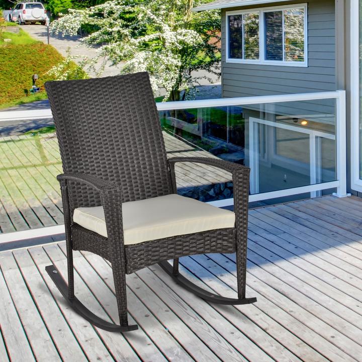 Produktbild Outsunny Polyrattan Schaukelstuhl mit Kissen