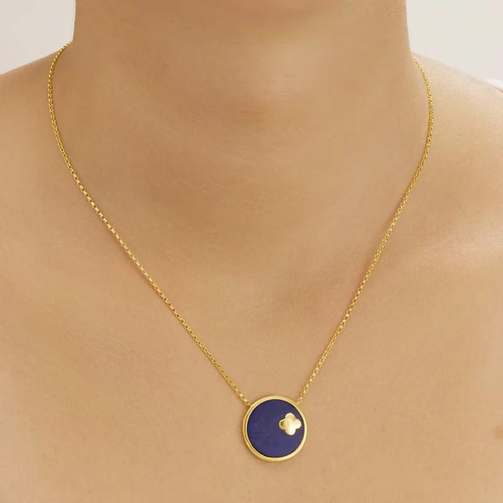 Produktbild Charles Garnier LEGENDE-Halskette mit rundem Anhänger und Kleeblatt aus Goldsilber und Lapislazuli (Silber)