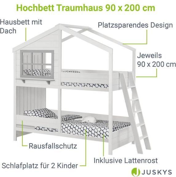 Actual product image Juskys Children's loft bed dream house with roof & ladder (90 x 200 cm)