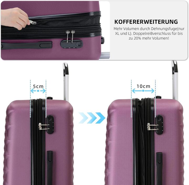 Image du produit Beibye 3-teiliges Hartschalen-Kofferset (115 l, Bagage à main (jusqu'à 50l), M (50 - 90l), L (90 - 115l))