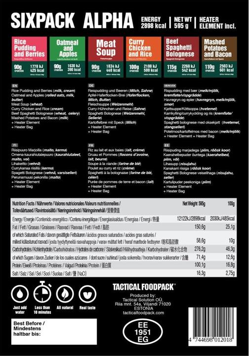 Nährwerte und Zutaten Tactical Foodpack Sixpack Alpha (595 g)
