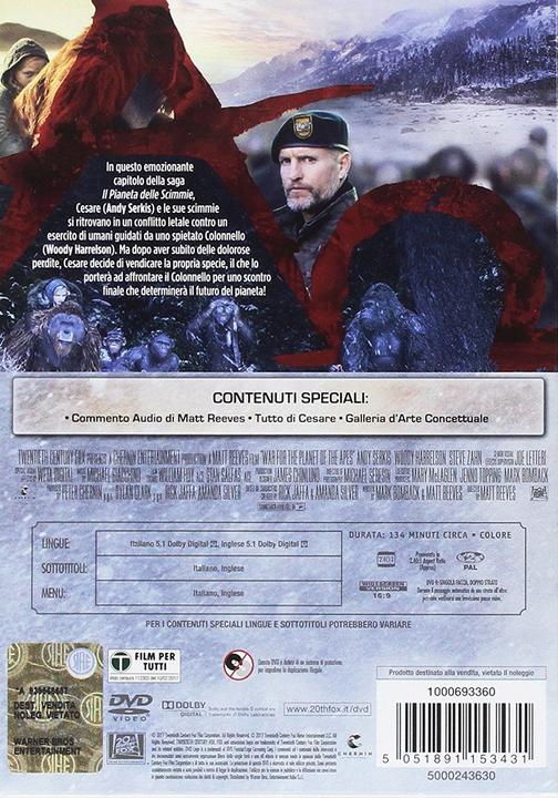 Actual product image War for the Planet of the Apes (DVD, 2017, English, Italian)