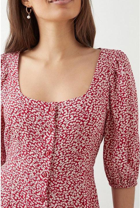 Immagine prodotto Dorothy Perkins Vestito Midi Piccola Stampa alla Moda Dettaglio a Bottone Donna (40 D)