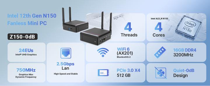 Image du produit Minix Neo Z150-0dB (Intel N150, 16 Go, 512 Go)