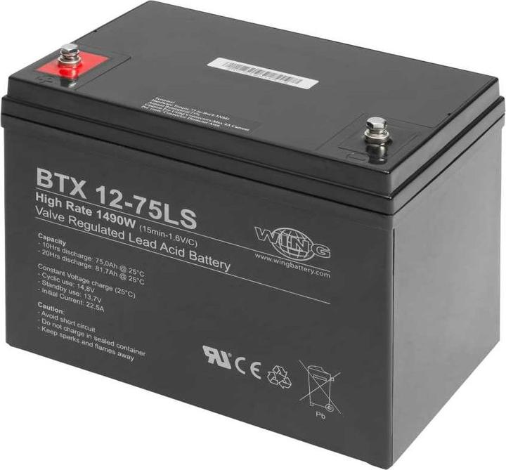 Produktbild Wing BTX12-75LS 12V 75Ah high rate hochstromfähig Bleiakku AGM Blei Gel Akku (12 V, 75 Ah)