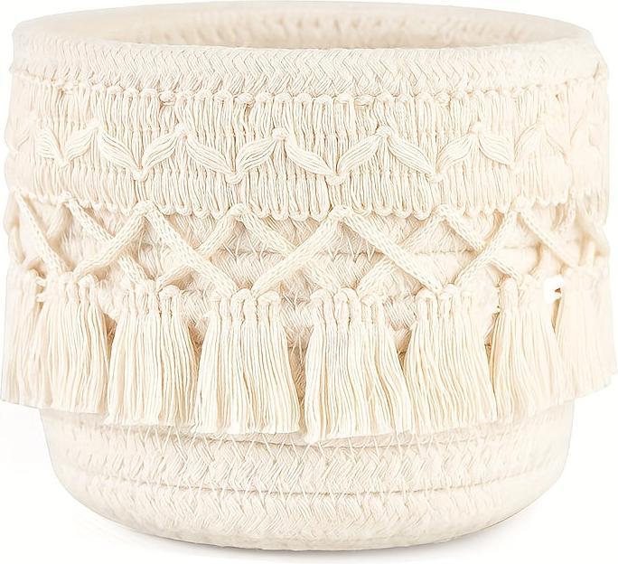 Produktbild Alopini 1pc Handmade Boho Chic Makeup Brush Holder - Wicker Cosmetic Storage Basket with Brushes