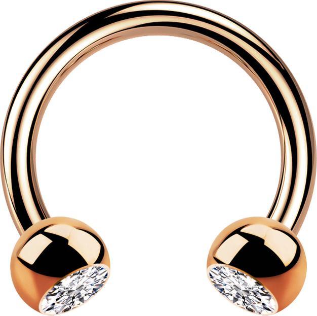 Actual product image Star Piercing Circular barbell rose gold with two silver crystal balls (without brass, Surgical steel 316L)