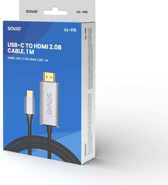 Actual product image Savio USB C — HDMI (Typ A) (1 m, HDMI)