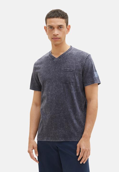 Image du produit Tom Tailor T-Shirt Kurzarmshirt mit V-Ausschnitt, ausgewaschener Optik und Brusttasche (M)