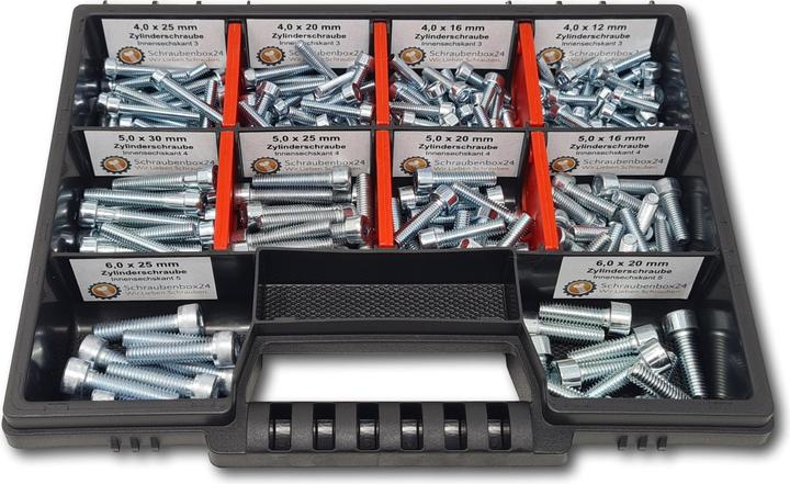 Schraubenbox24 Cylinder head screws assortment M4-M5-M6 // 12mm-30mm 210 pcs. Screw box (210 Screws per piece)