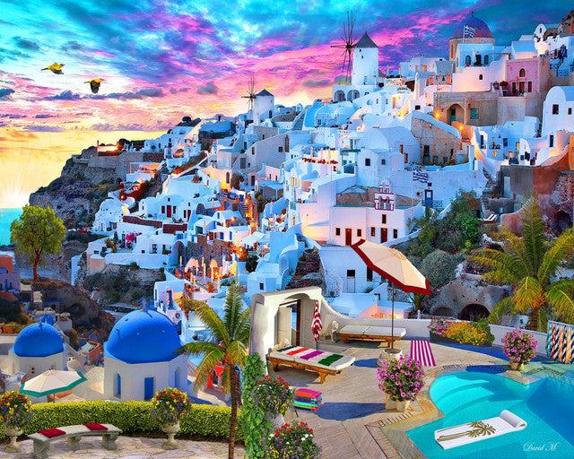 Actual product image Figured'Art Malen nach Zahlen Santorini auf Keilrahmen gespannt