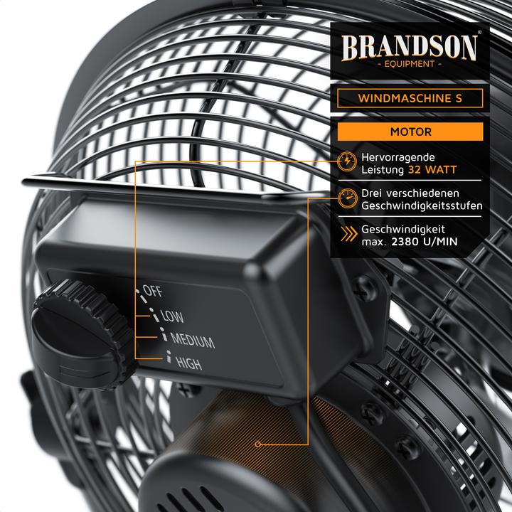 Immagine prodotto Brandson Macchina del vento 23,5 cm Ø, ventilatore da pavimento, metallo, testa del ventilatore inclinabile (55 dB)
