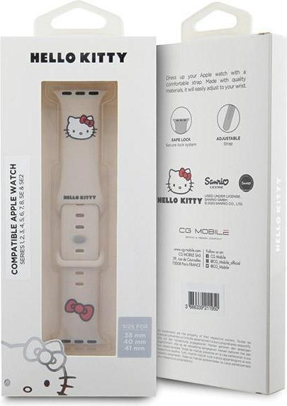 Produktbild Hello Kitty Pasek HKAWMSCHBLE Apple Watch 38/40/41mm beżowy/beige strap Silicone Kitty Head (Silikon, Stahl)
