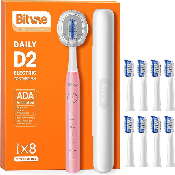 Immagine prodotto Bitvae Spazzolino sonico con set di punte, supporto e custodia D2 (rosa) (Spazzolino sonico)