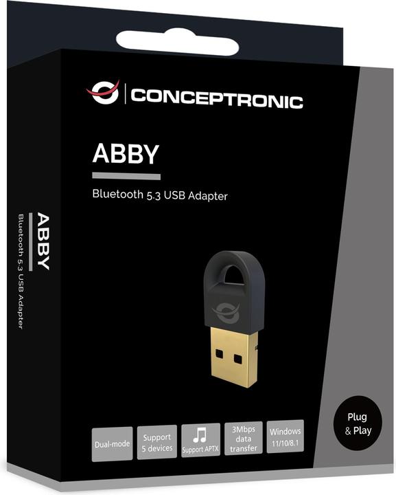 Actual product image Conceptronic Bluetooth Adapter 5.3 NanoUSB 10- 20m black (Transmitter & Receiver)