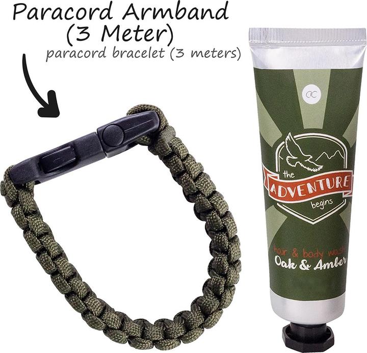 Produktbild Accentra Badeset ADVENTURE COLLECTION in Geschenkbox, inkl. 60ml Hair- & Body Wash, Paracord Survivalarmband (Manicure set)