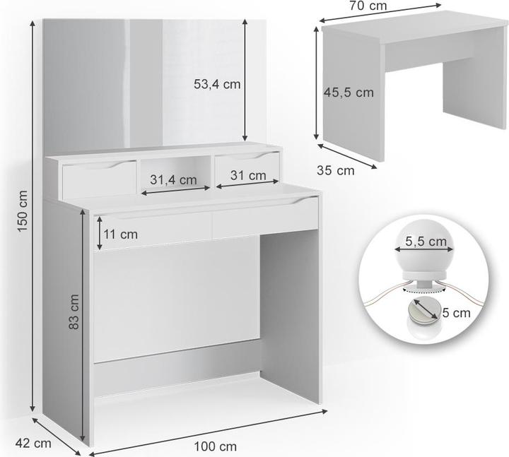 Produktbild Vicco Ruben mit Hocker und Beleuchtung (100 x 42 x 150 cm)