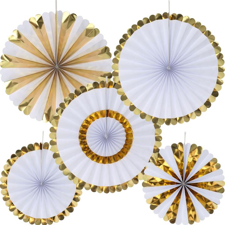 Image du produit Casativo Eventails décoratifs en papier, 5 pièces, or et blanc