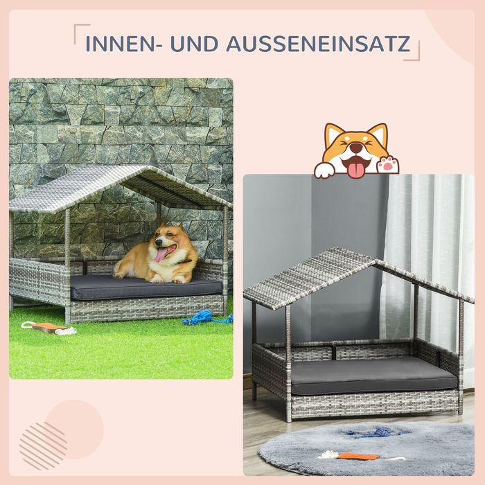 Produktbild Swisshandel24 Rattan Hundehaus mit Kissen, Hundebett im Hausform, Outdoor Hundehütte für kleine, mittlere Hunde, S (Hundehütte)