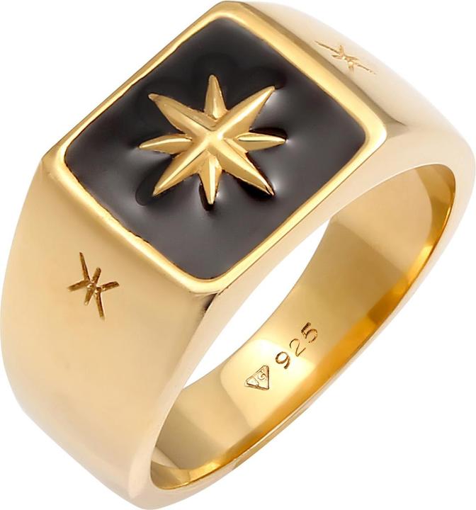 Actual product image Kuzzoi Ring Mens Signet Ring Enamel Star Basic 925 Silver (64, 925 Silver)