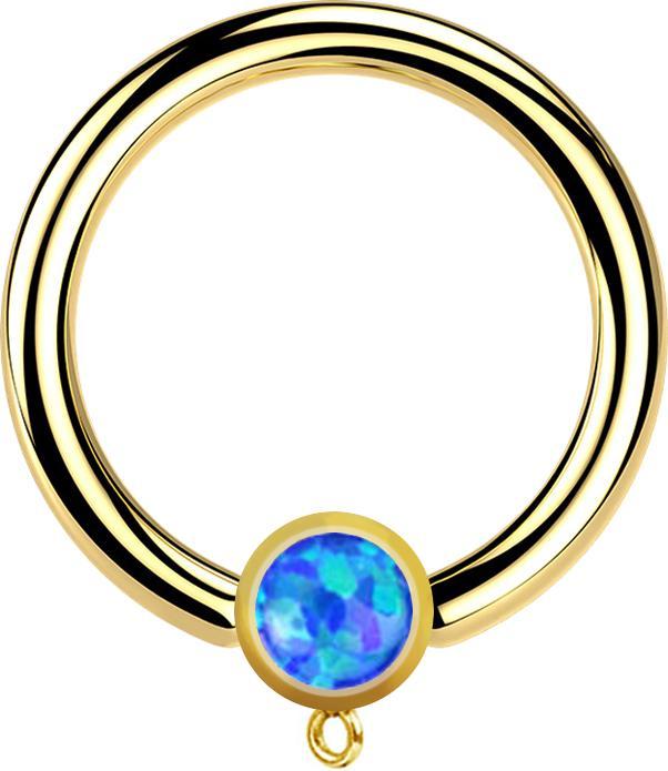 Immagine prodotto Star Piercing Anello Micro Closure placcato oro con cilindro blu opale Anello per ciondolo (Acciaio chirurgico 316L)