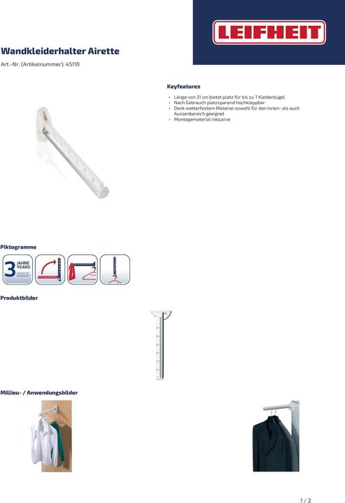 Produktbild Leifheit Wandkleiderhalter Airette (0.31 m)