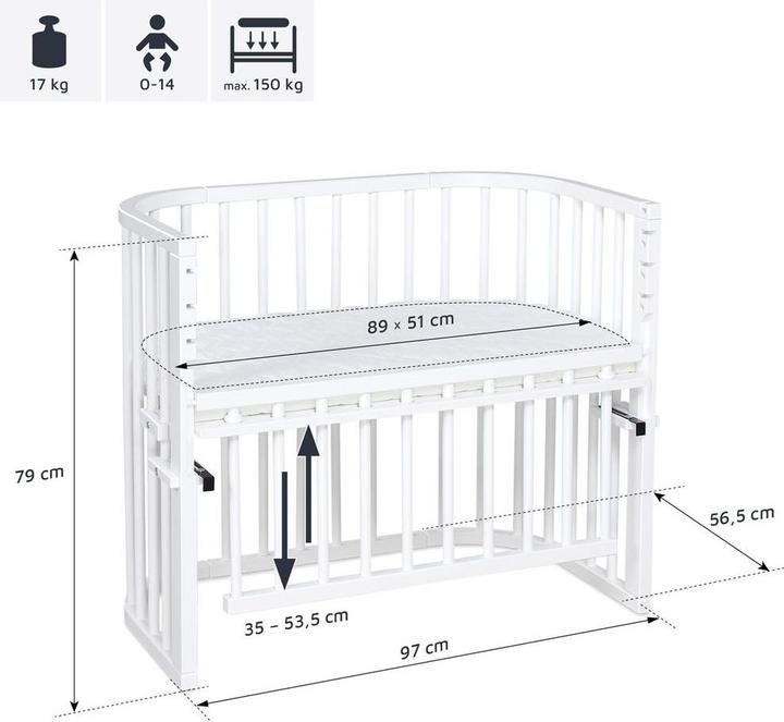 Produktbild Babybay Beistellbetten Beistellbett Maxi Comfort Plus - Weiss lackiert