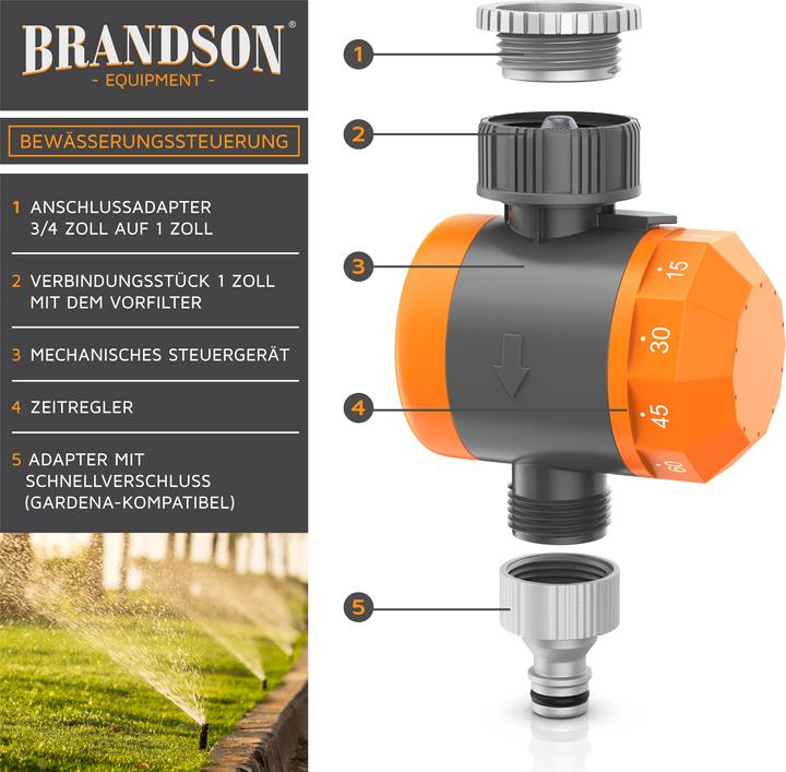 Actual product image Brandson Irrigation control, irrigation timer, water timer, automatic, timer 15 - 120 min. (Water timer, Irrigation valve)