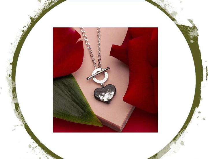 Actual product image C. Jungle Necklace with heart pendant JASMINA1 Handmade Sterling Silver Ultra high-strength concrete (Recycled 925 sterling silver, Rhodium plated)