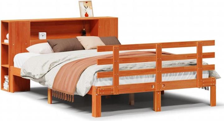 Produktbild VidaXL Massivholzbett Holzbett Bett mit Regal ohne Matratze Wachsbraun 120x200cm (120 x 200 cm)