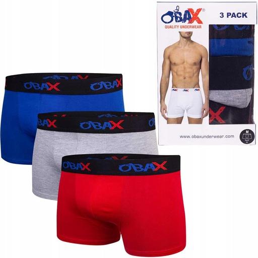 Obax Herren-Boxer-Unterwäsche 3p Blau/Grau/Rot XXL (XXL)