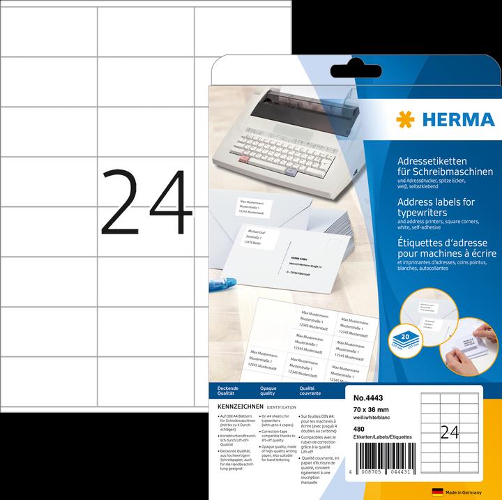 Produktbild HERMA Adressetiketten für Schreibmaschinen A4