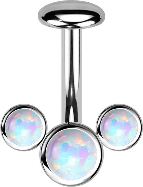 Produktbild Star Piercing Threadless Labret-Stab Banane silber front drei Opale weiss (Titan G23)