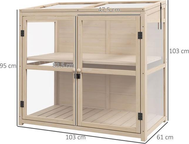Image du produit Swisshandel24 Serre en bois à 2 étages avec double porte et fenêtre de toit, étanche au vent, nature, 103x61x103cm