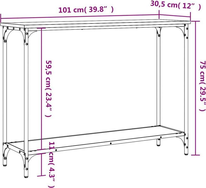 Actual product image VidaXL Console table grey Sonoma 101x30.5x75 cm