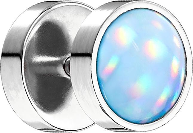 Actual product image Star Piercing Fake Plug silber mit Opalite blau (without brass, Surgical steel 316L)
