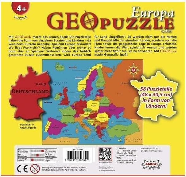 Actual product image Amigo GeoPuzzle Europa (58 pieces)