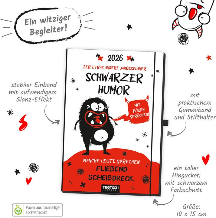 Actual product image Trtsch book calendar The somewhat different annual planner Black humour 2026 (10 x 16 cm, German)