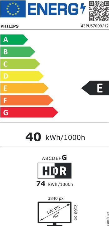 Label énergétique Philips 43PUS7009/12 (43", PUS7009, LED, 4K, 2024)
