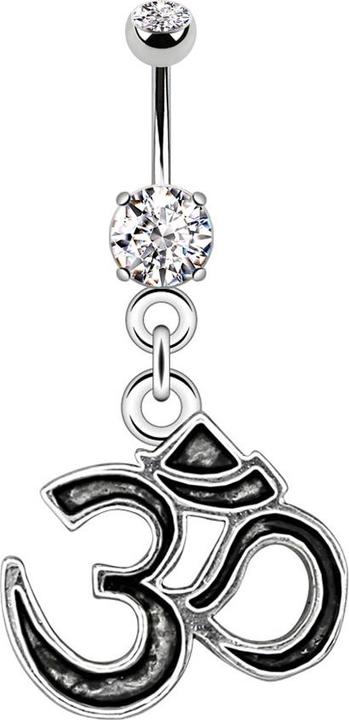 Actual product image Star Piercing Banana silver with pendant OM black (Surgical steel 316L, without brass)