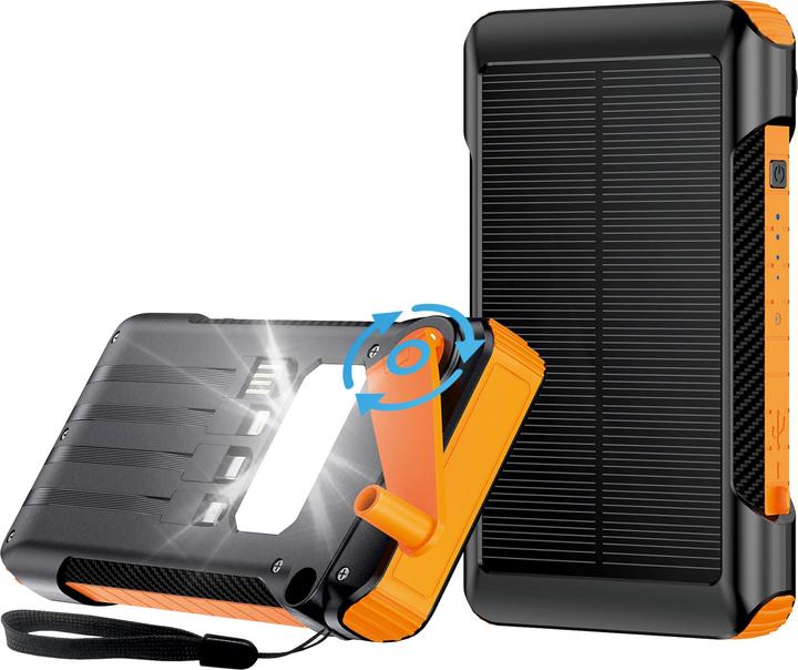 Productafbeelding 2GO Noodstroombank 10000mAh opladen met zonne-energie & handslinger. (10000 mAh, 12 Wh)