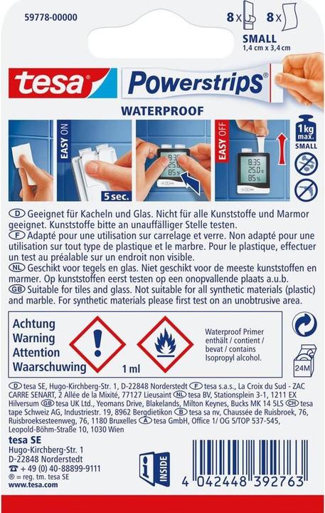 Produktbild tesa Powerstrips SMALL, 1kg Halteleistung, 8x doppelseitige Klebestreifen